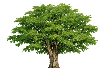Green deciduous tree with lush foliage and a thick trunk, isolated plant on transparent background, symbolizing nature and ecology