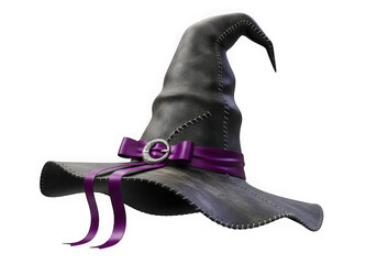 A whimsical purple and black witch hat with a playful, animated design