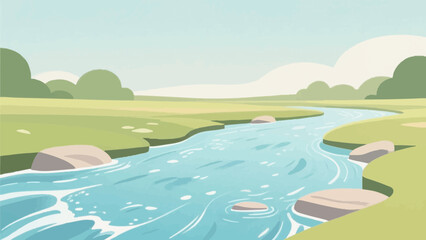 Minimalist and simple river illustration. Stream. Pearl color. Landscape illustration.