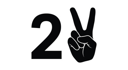 Fototapeta premium Number two and peace sign hand in bold black silhouette