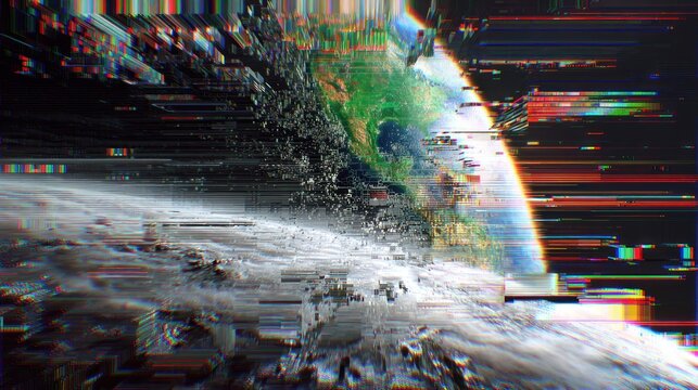 Glitch effect digital earth illustration