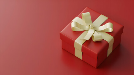 Obraz premium Red Gift Box with Gold Ribbon on Red Background