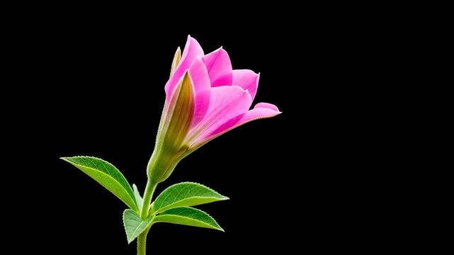 A close-up view of a flower bud in the process of blooming with vibrant green leaves