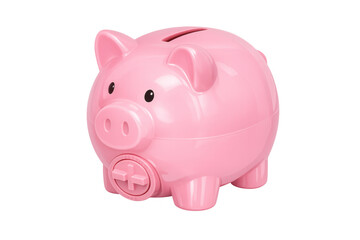 Obraz premium Pink piggy bank representing financial savings, money management, and future investment planning on a transparent background