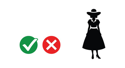 Woman in a dress and hat stands beside checkmarks a stark silhouette © MdShifulIslam