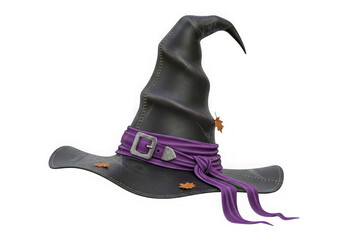 A stylish witch hat with purple and black design elements.
