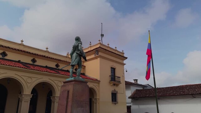 Colombian Flag Waving in the Historic Colonial Center of Popay&aacute;n, Colombia