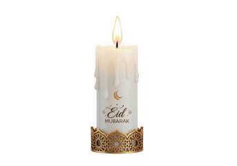 Elegant gold-flecked candle with decorative base and simple label design