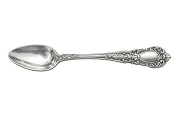 Ornate vintage silver spoon presenting a classic elegance, a detailed antique piece of cutlery and kitchenware, transparent background