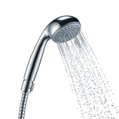 Modern chrome shower head, isolated on transparent background