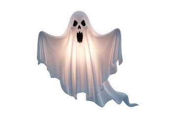 A mysterious ghostly figure floating with an ethereal glow in a translucent form.