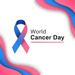 World Cancer Day awareness ribbon illustration with pink and blue colors on transparent background