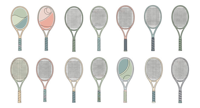 Collection of vintage tennis rackets with wooden and metal frames