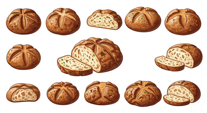 Assorted bread rolls and loaves a plain surface with variety