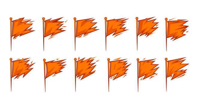 Collection of orange flags waving in the wind a clear day