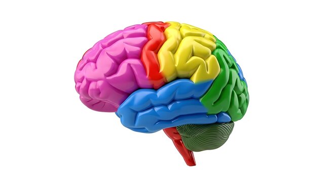 Colorful illustration of the human brain highlighting different regions with vibrant colors.