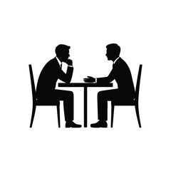 Two business professionals in suits engaged in a serious conversation