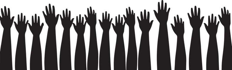 Obraz premium Silhouettes of Raised Hands in Black Against White Background