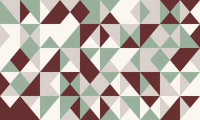 Obraz premium Abstract geometric pattern featuring a sophisticated interplay of maroon, sage green, and offwhite triangles. Ideal for website backgrounds, modern design projects, or textile prints.