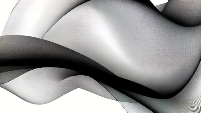 Smooth, flowing wave-like lines in grayscale create an abstract, modern composition