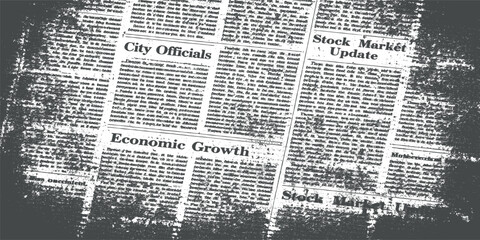 Obraz premium Vintage newspaper texture overlay featuring economic growth headlines and old grunge text columns