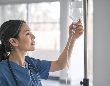 Krankenschwester überprüft Infusion