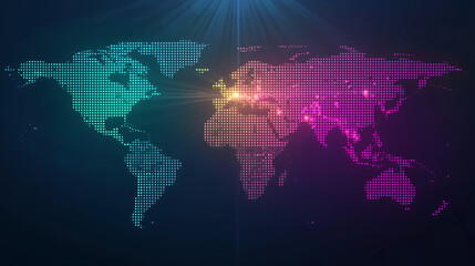 Obraz premium Digital World Map Gradient Lights Global Connectivity