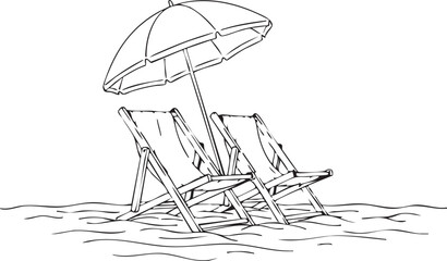 Fototapeta premium Beach chairs and umbrella icon