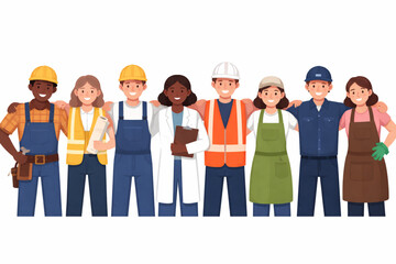 Obraz premium Flat Vector Illustration of Workers United in a Human Chain