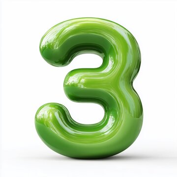 Glossy Green 3D Number 3 - Modern Digital Art