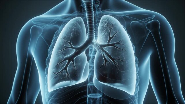 Human Lungs with Dust Particles or Infection Animation - PM 2.5 and Respiratory Health Concept.
