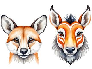 Naklejka premium Watercolor painting of a fox's head, featuring soft colors and delicate brushstrokes