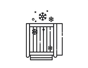 Simple line drawing of a hot tub or sauna with falling snowflakes, minimalist art