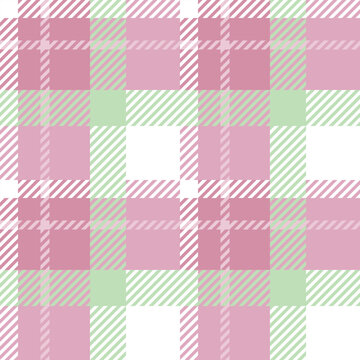 Plaid or tartan check seamless pattern, pink green, check, light background, textile, fabric