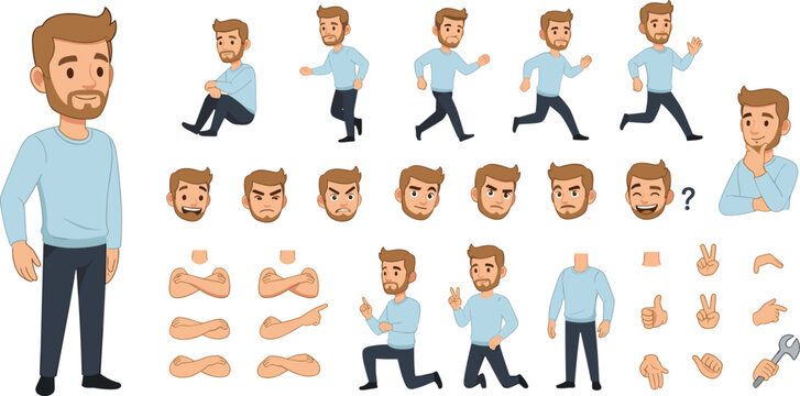 Animated Character Creation Kit: Build Your Own Cartoon Man with Expressive Poses, Emotions, and Accessories for Engaging Storytelling and Explainer Videos
