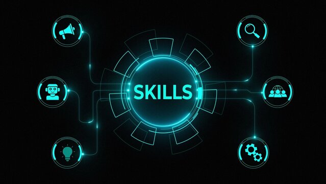 Internet, business, Technology and network concept. Coach motivation to skills improvement. Education concept. Training. Leadership skills. Glowing neon background, 