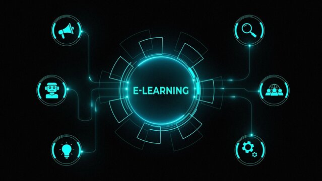 EdTech Education Technology e-learning online learning internet technology concept. on a black background