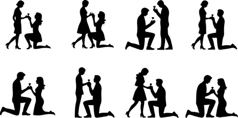Romantic Proposal Silhouette Collection Vector Art