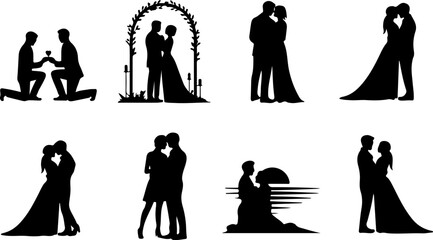 Romantic Proposal Silhouette Collection Vector Art