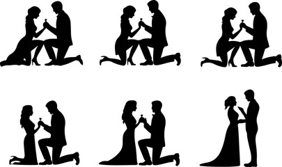 Romantic Proposal Silhouette Collection Vector Art