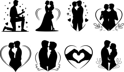 Romantic Proposal Silhouette Collection Vector Art