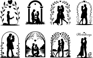 Romantic Proposal Silhouette Collection Vector Art