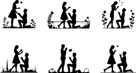 Romantic Proposal Silhouette Collection Vector Art