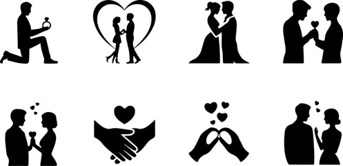 Romantic Proposal Silhouette Collection Vector Art