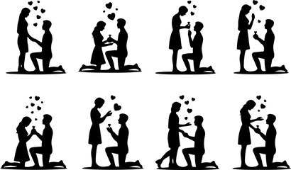 Romantic Proposal Silhouette Collection Vector Art