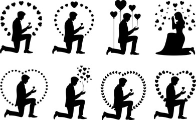 Romantic Proposal Silhouette Collection Vector Art