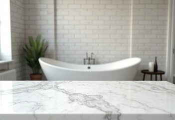 Elegant Bathroom Interior with Marble Countertop and Freestanding Bathtub