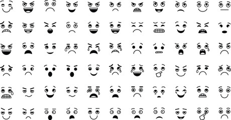 Obraz premium Diverse Expression Icons: Minimalist Faces Conveying a Spectrum of Human Emotions for UI Design, Messaging Apps, and Illustrative Purposes