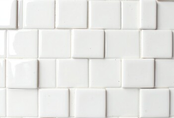 Close-up of a White Glossy Tile Pattern with Square Shapes