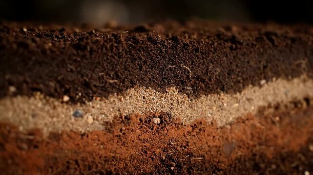Close-up of Soil Layers Showing Different Strata and Textures.